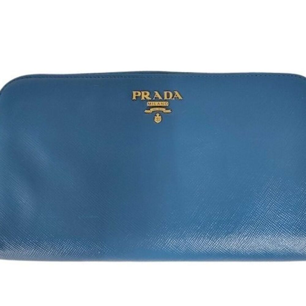PRADA Long Wallet 1M0506 Blue Saffiano Leather Men's Women's Round